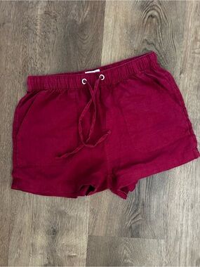 C&C California Women's Drawstring Linen Shorts-Garnet Marroon